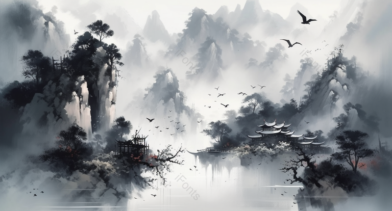 山水画水墨风风景画背景图,插画/手绘图,插画/手绘图库,插画/手绘图下载,插画/手绘